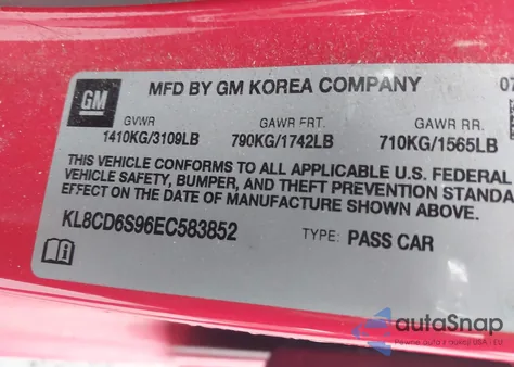 2014 Chevrolet Spark 1Lt Auto from USA, damaged, VIN KL8CD6S96EC583852